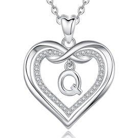 Vito Sterling Silver Initial Pendant Necklaces for Women, Cubic Zirconia Double Heart Letter Q Neckless, Dainty Infinity Alphabet Jewelry Gifts for Best Friends