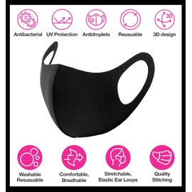 Unisex Solid Colors Fashion Washable & Reusable Cloth Face Masks, Breathable Comfort Face Covering (Black - 5 Pack)