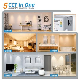 VOLISUN 12 Pack 3 inch Recessed Lighting, 5CCT LED Recessed Light with Junction Box, 2700K-5000K Selectable, Dimmable Canless Wafer Downlight, LED Ceiling Light ETL Certificated