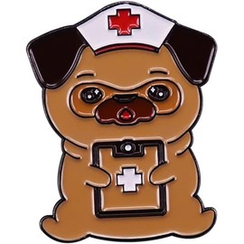 Pug Nurse Brooch Red Cross Emergency Medical Badge Puppy Doctor Styled Hard Drip Oil Enamel Pin Dog Lover Medical Student Graduation Jewellery Gift for Children Men Women, Metal