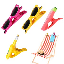Riisoyu Pack of 4 Beach Towel Clips, Beach Towel Clips, Large Portable Funny Clothes Pegs for Sun Loungers, Windproof Towel Clips for Beach, Garden, Pool, or Deck Chair