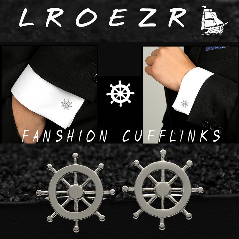 LROEZR Cufflinks for Men Ship Wheel and Nautical Anchor Stainless