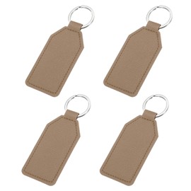 sourcing map 4pcs Leather Key Fob, PU Car Keychain Blanks Key Rings Key Holder for DIY Laser Engraving Birthday Father's Day Gifts, Light Brown