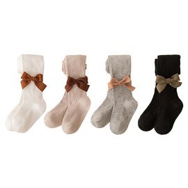 WATOCHE Baby Toddler Girl's Tights 4 Pack Cable Knit Leggings Little Girls Seamless Stockings Bow Cotton Pantyhose(4 Pack-Bow,4T)