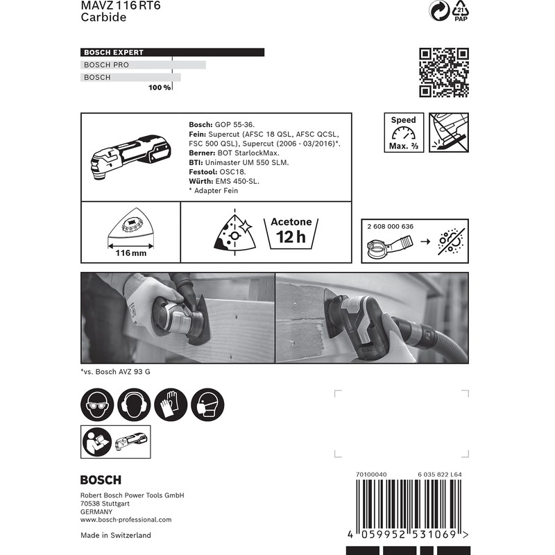Bosch Professional 1x Expert Sanding Plate MAVZ 116 RT6 Multitool