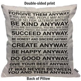 HGOD DESIGNS Mother Teresa Anyway Quote Throw Pillow Cover Home Decorative for Men/Women Living Room Bedroom Sofa Chair 45x45cm