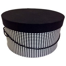 Sarah's Hat Boxes Classic Houndstooth Hat Box – 21.5" x 11.5" (Dia. x Ht.) Handmade in USA – Odorless Non-Toxic Adhesive, Cording Handle – Premium Storage for Hats & Accessories