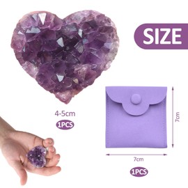Amethyst Crystal Amethyst Gifts Geode Crystals Heart Amethyst Rock Quartz Crystals Mineral Stones for Reiki Meditation Home Decoration Crystal Gift with Storage Bag (4-5cm)