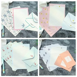 36pcs Writing Paper Envelope Letter Set, Lined Stationery Paper, with 12pcs Envelope + 24pcs Writing Stationery Paper, Animal Floral Design Writing Letter Paper, Random Style
