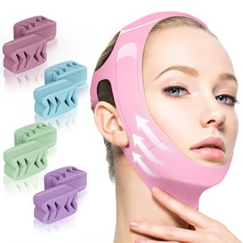Azrra Double Chin Reducer Set: V Line Lifting Mask & Jaw Exerciser, Reusable Chin Strap, 4 Resistance Levels (8pcs) Silicone Jaw Trainer, Face Tightening & Lifting, Jawline Shaper for Women