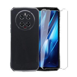 WDMYLFTW Case for Doogee DK10 5G + Glass Screen Protector Tempered Film - Transparent Silicone Soft Flexible Bumper Shockproof TPU Protective Cover Shell for Doogee DK10 5G (Black)