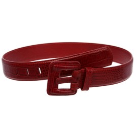 OnlineBelts Women Faux Embossed Alligator Full Grain Leather Square Belt, Red | M-34"