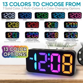 Westclox Digital Clock for Adults with 2" RGB Color Display, Alarm with Adjustable Volume, Large Snooze Button