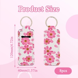 8 Pieces Holder Key Chain, Cute Keychain Holder with Various Flower Patterns, Small and Portable, Can Be Paired with Lipstick or Lipstick to Give to Girlfriends or Besties