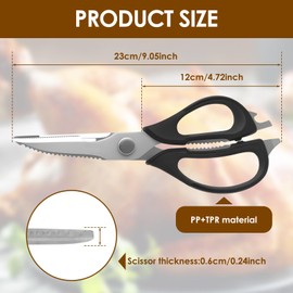 Tijeras de aves de corral de acero inoxidable, resistentes tijeras de aves de corral con agarre cómodo, tijeras de cocina que ahorran mano de obra para pavo, pollo, hueso vegetal (negro)