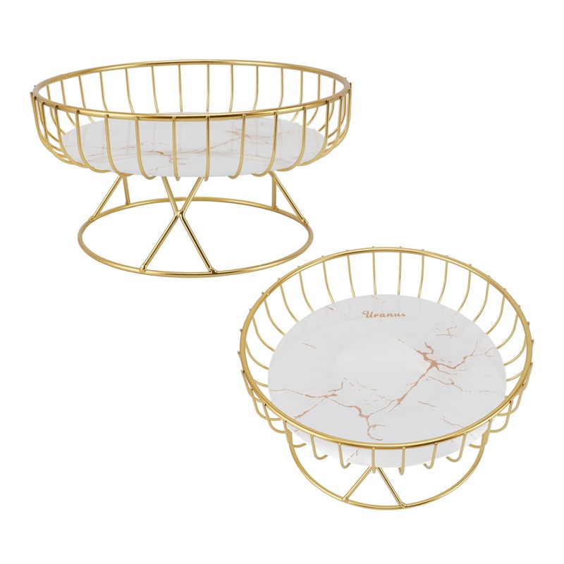 Round Fruit Basket Large Capacity Hollow Metal Fruit Bowl Stand