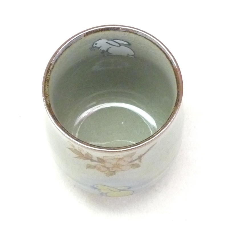 Kutani Ware [Drinking Cup] Large White Rabbit Weeping Cherry Blossom