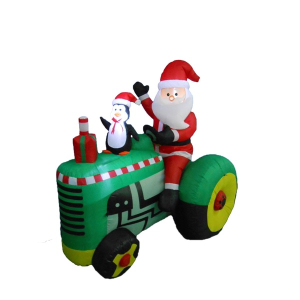 BZB Goods 5.3 Foot Tall Christmas Inflatable Santa Claus Drive Tractor with Penguin LED Lights Outdoor Indoor Holiday Decorations Blow up Lawn Inflatables Home Family Decor Yard Decoration