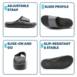 HUHV Max Speed Unisex Recovery Sport Slide - Black, Men's 12/ Women's 14 M