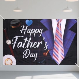 Lyreh Happy Father's Day Backdrop Banner, 70.9x43.3in Polyester Father's Day Party Banner with Ribbon Ideal Party Decoration Accessories Supplies for Home Wall Outdoor Gardens Parks (Purple)