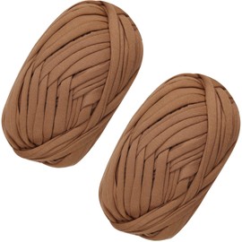 2 PCS T-Shirt Yarn Elastic Fabric Crochet Cloth Yarn for DIY Knitting, Spaghetti Yarn Thick Knitting Yarn for Hand DIY Bag Blanket Cushion Crocheting Projects,Home Decor (Khaki)