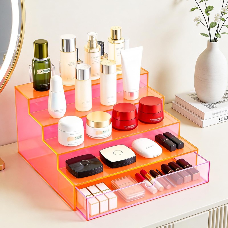 Perfume Organizer for Women Acrylic Perfume Display Shelf with Drawer