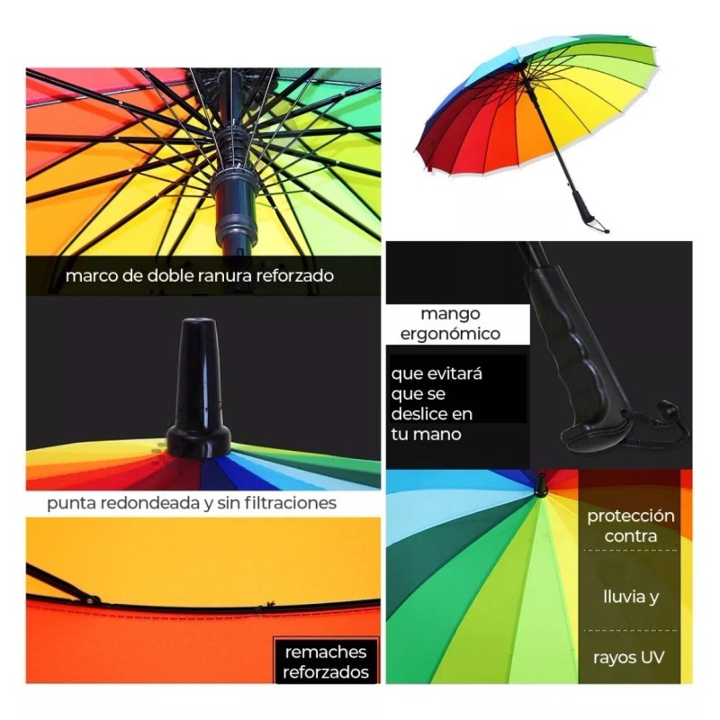 JustClick MX Paraguas Grande De Arcoiris Resistente Sombrilla Lluvia Sol