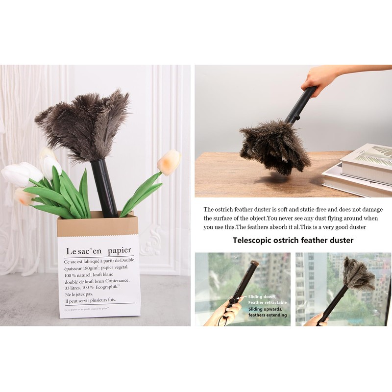 iHUFeather Retractable Ostrich Feather Duster for Cleaning, 15 Inch Fluffy