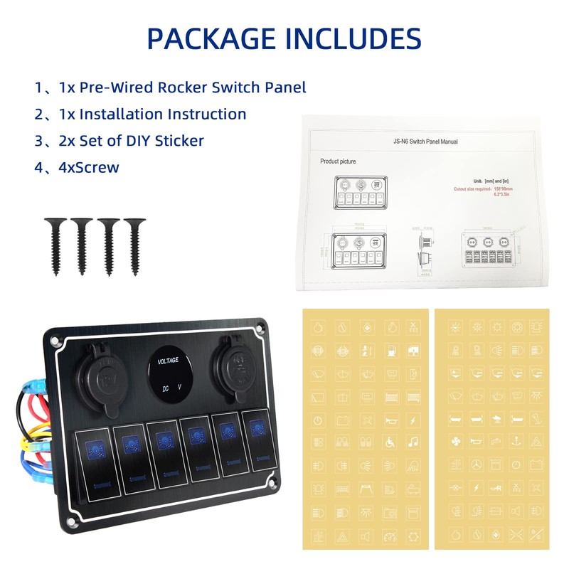 Panel de interruptor de palanca impermeable de 6 interruptores, 12
