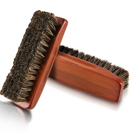 Amabro Pack of 2 horsehair brushes, shoe cleaning brushes, leather polishing brush, suede polishing shoes, cleaning brushes, horse hair bristles, brush, wooden handle for boots, shoes, car seats,