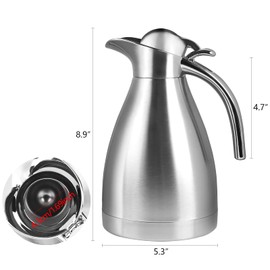 TOSAMZOO 34 oz Food-grade Stainless Steel Thermal Carafe/Double Walled Vacuum Insulated Coffee Pot with Press Button Top, 12+ Hrs Heat&Cold Retention for Coffee,Tea,Beverage etc (1.0L)