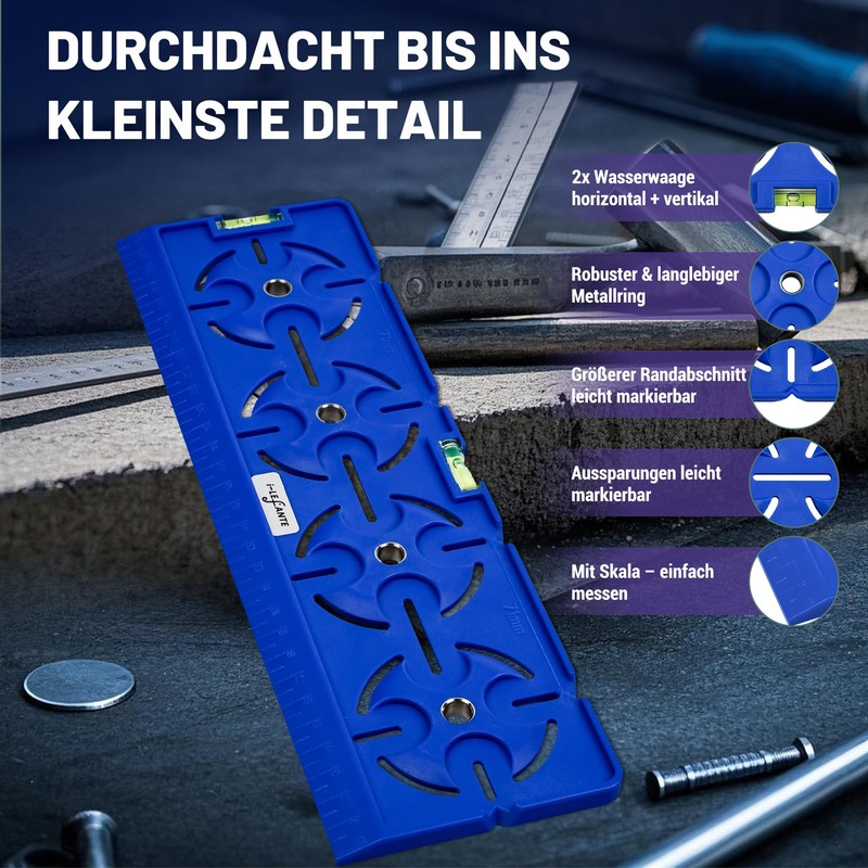 Drilling Template for Sockets, Switch Boxes, 30 cm, Scale Ruler,