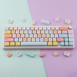 PBT Keycaps 136 Keys MOA Profile Cat Keycaps Dye-Sublimation Rainbow Gummy Keycap Cute Custom Keycap Set for Cherry Gateron MX Swithes Mechanical Keyboards