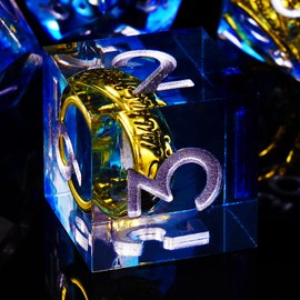 ORUZA 7 PCS Lord Of The Ring DND Dice Set Resin Sharp Edge Dice Polyhedral D&D Dice Set for Dungeons and Dragons RPG MTG Role Playing Game Dice D20 D12 D10 D8 D6 D4 D%