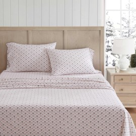 Martha Stewart - Flannel Sheets Queen Size, Anti-Pilling & Wrinkle Resistant Cotton, Touchably Soft for All-Season Comfort - Bed Sheets with Matching Pillowcases & Fitted Sheet (Holiday Bows Red)