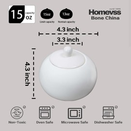 HomeVss, Bone China Coupe Shape, Elegance White Sugar & Milk Pot Set,