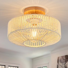 Zswanbei Rattan Light Fixtures Ceiling Flush Mount Boho Chandelier Bedroom Chandelier Ceiling Light for Nursery Hallway Entryway Kitchen Bathroom (Beige)