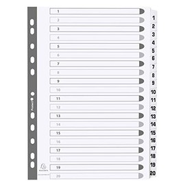 Exacompta - Ref MWD1-20Z - Mylar Printed Indices - For Use WithA4 Documents, Pre-Punched, 160gsm White Card with Reinforced Plastic Tabs, FSC-Certified - 20-Part Dividers (1-20)