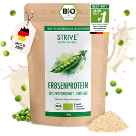STRIVE DE-ÖKO-039 Pea Protein 100% Organic Vegan Fermented Premium Pea Protein Isolate Creamy, Well Soluble, Neutral 1 kg Organic Protein Powder with All Amino Acids Tested Quality