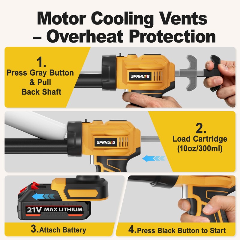 SPRHUIIG Cordless Electric Caulking Gun Automatic Battery Powered Caulk Gun