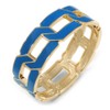 Royal Blue Enamel Link Oval Hinged Bangle Bracelet In Gold