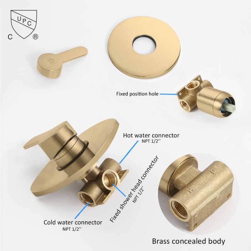 POP SANITARYWARE Shower Faucet Set Brushed Gold Bathroom Rainfall Shower