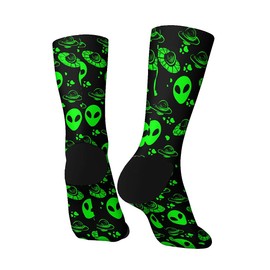 MSOKAZZLES Green Aliens Funny Socks for Men Women Crazy Novelty Crew Socks Casual Athletic Sports Dress Socks