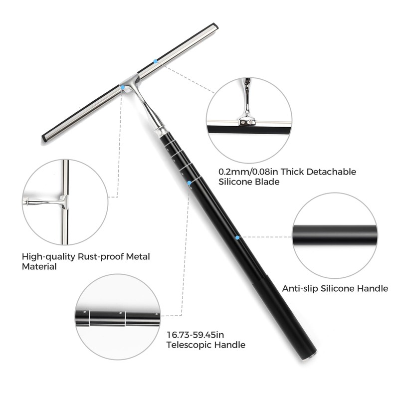 Mesiiloly 59.5" Long Handle Window Squeegee with Extension Pole, 12.4"