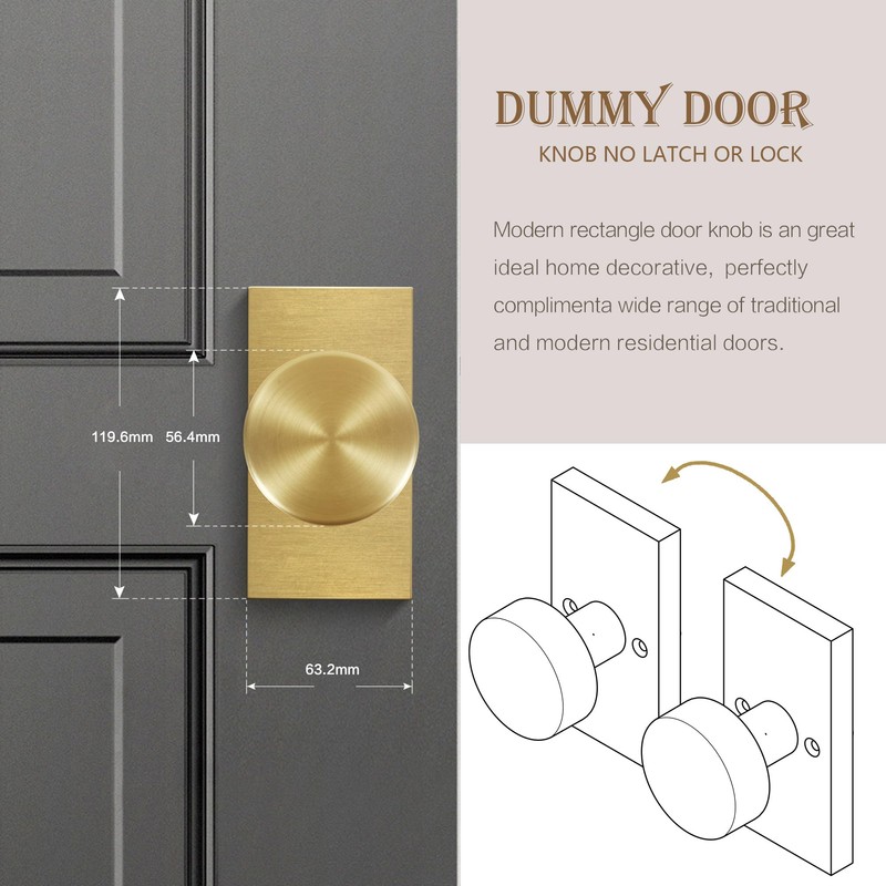 Newlaking Satin Brass Zinc Alloy Dummy Door Knob, Round Non-Locking