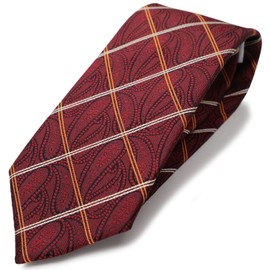 MICHIKO LONDON Brand Necktie, Made in Japan, 100% Silk, Jacquard Woven Pattern, Paisley, Pattern A: Wine