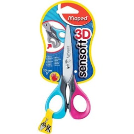 Maped Sensoft 3D Left-Handed School Scissors 130 mm Pack of 3 Assorted Colours