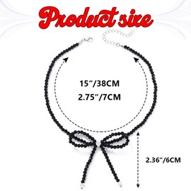 Handcess Bow Bead Necklace Black Rhinestone Necklaces Bow Knot Choker Necklace for Women