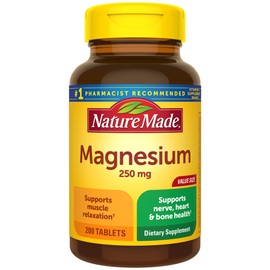 Nature Made Magnesium Oxide 250 mg, Magnesium Supplements for Men and Women, Support for Muscle, Heart, Bone and Nerve Health, 200 Tablets, 200 Day Supply