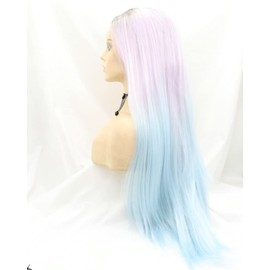 26" Long Straight Heat Resistant Fiber Wigs Dark Root Ombre Purple Blue Synthetic Lace Front Wigs for Women 3 Tones Colorful Drag Queen Cosplay Party Wigs Middle Part